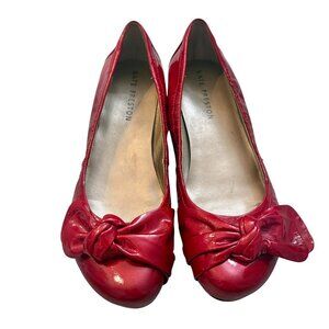 Kate Preston Red Shimmer Bow Patent Leather Slip On Ballet Flats Shoes Women's 7